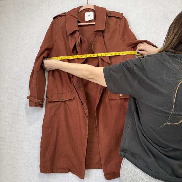 MNG Casual Coat Womens Small Rust Brown Long Trench 100% Cotton Duster - Picture 8 of 10